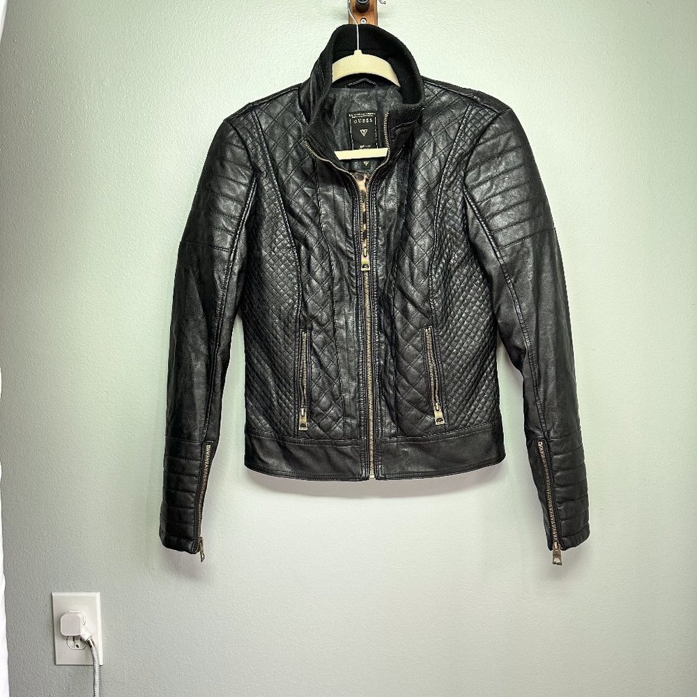 Guess Faux Leather Bomber Jacket